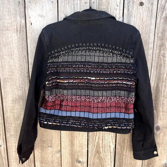 Ramy Brook | Landon Tweed Paneled Mixed Media Denim Jacket Size Large - Picture 7 of 8